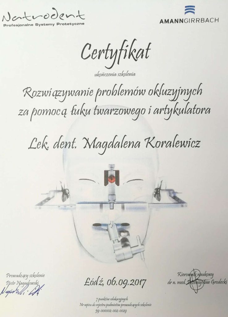 Rozwiązywanie problemów okluzyjnych, lek. dent. Magdalena Koralewicz Lekarz dentysta, ekspert chirurgii i periodontologii | Numer PWZ: 2954935