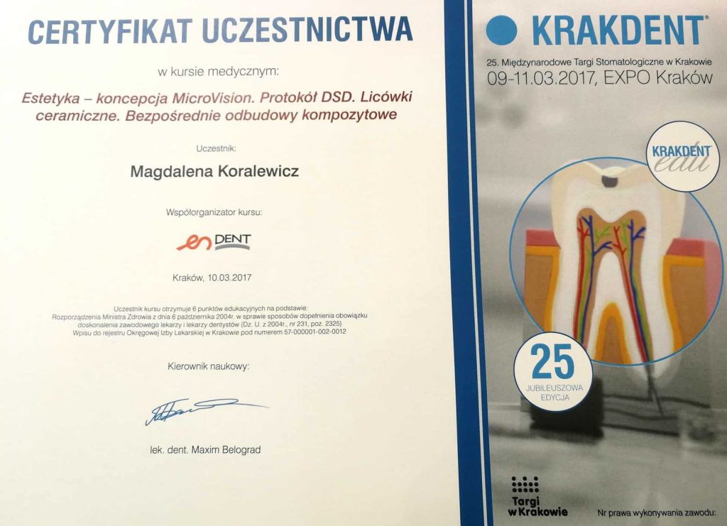 Estetyka microvison , lek. dent. Magdalena Koralewicz Lekarz dentysta, ekspert chirurgii i periodontologii | Numer PWZ: 2954935