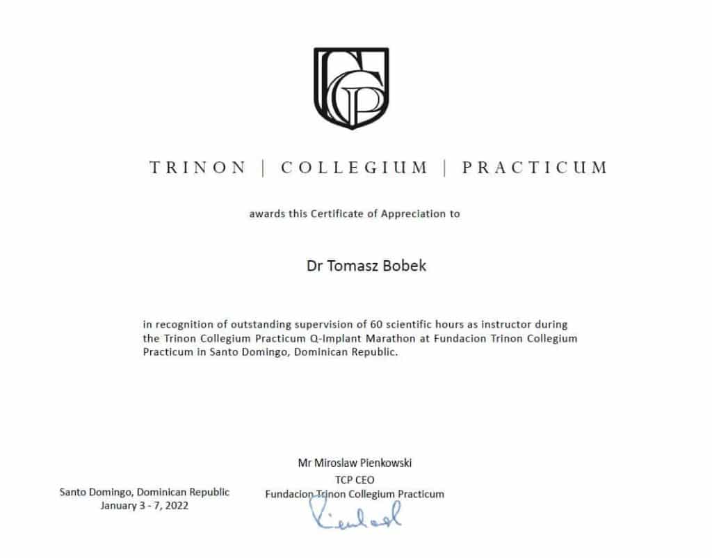 Tomasz Bobek kurs implantologiczny, lek. dent. Tomasz Bobek Specjalizacja: Implantologia i Endodoncja | Numer PWZ: 1304071