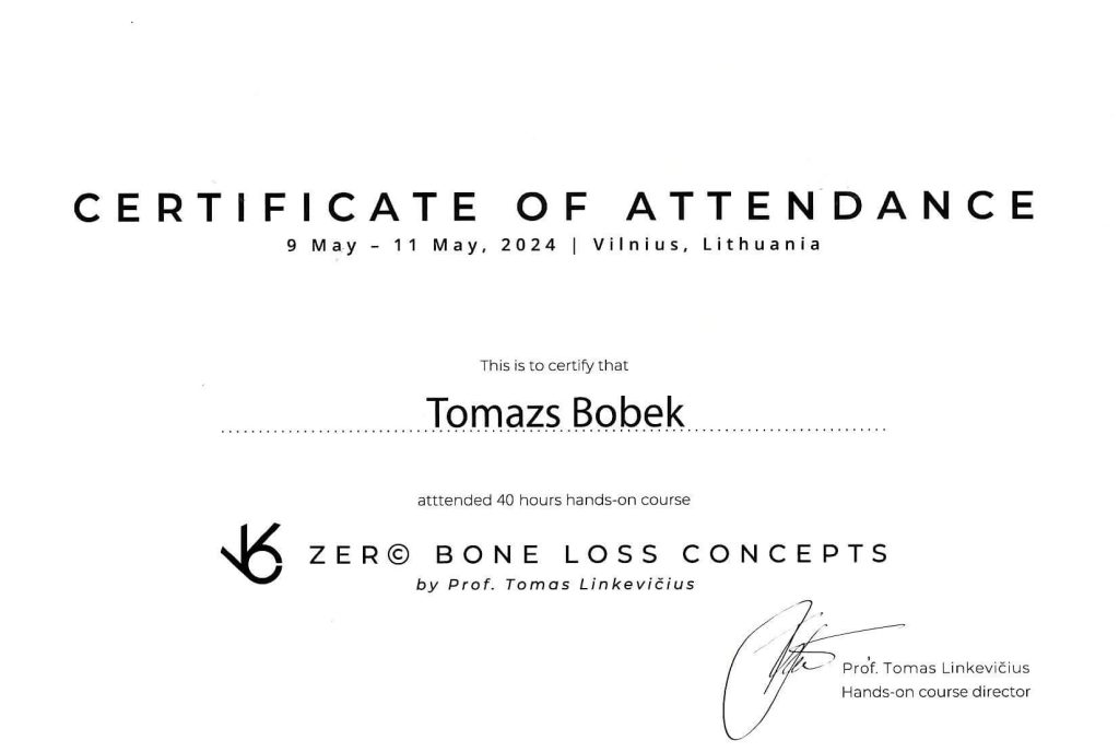 Zero Bone Loss Concepts 2024, lek. dent. Tomasz Bobek Specjalizacja: Implantologia i Endodoncja | Numer PWZ: 1304071