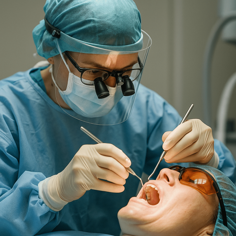 Periodontolog przy pracy w klinice Implantis w Krakowie